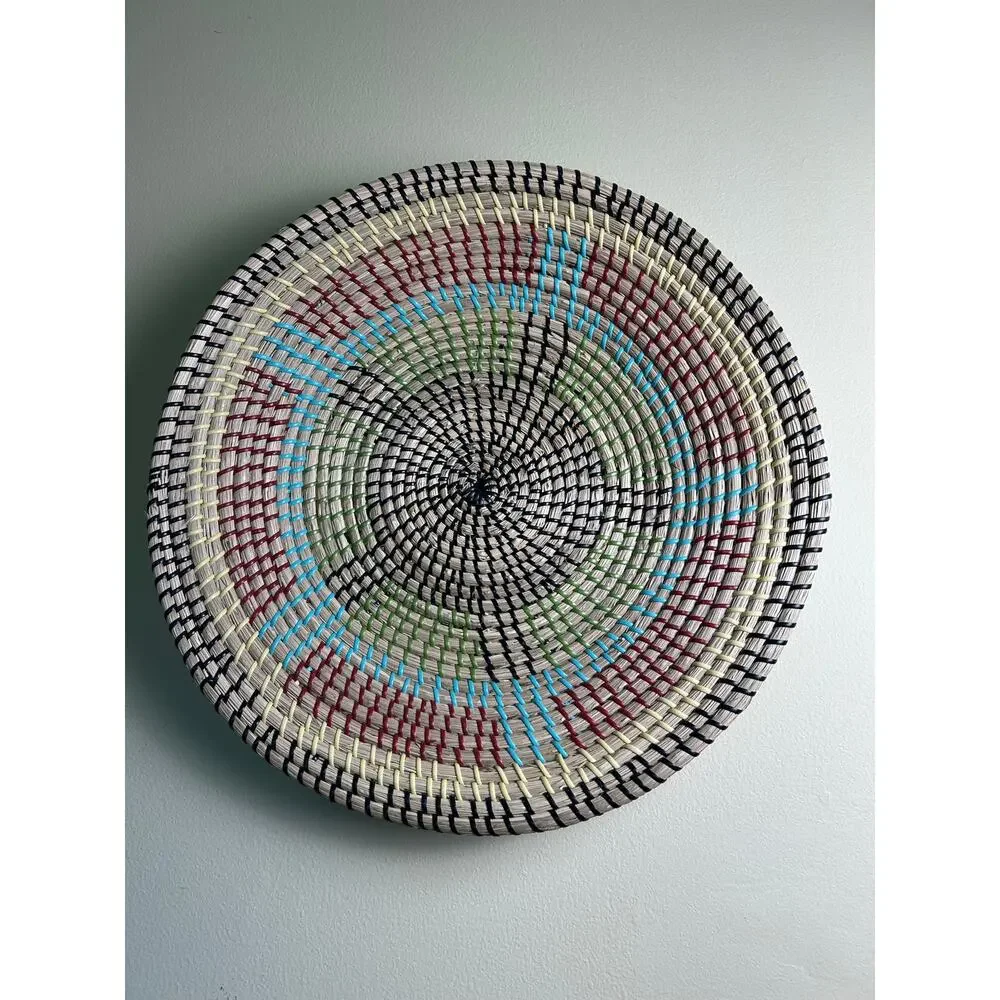 Handcrafted Coiled Woven Wall Basket Tray | Fiber Art Decorative Basket |